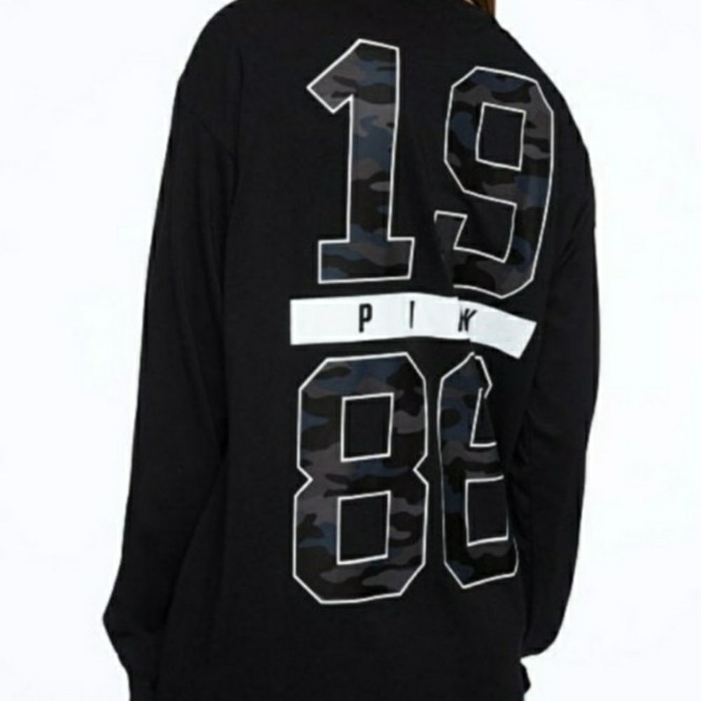 Pink Victoria's Secret Black 1986 Long Sleeve Shirt Size L
